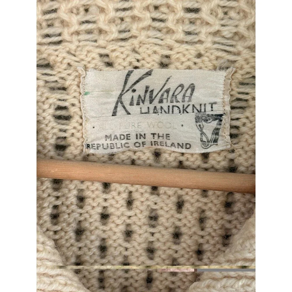 Kinvara Cream Button Front Virgin Wool Fisherman Handknit Irish Cardigan Chunky